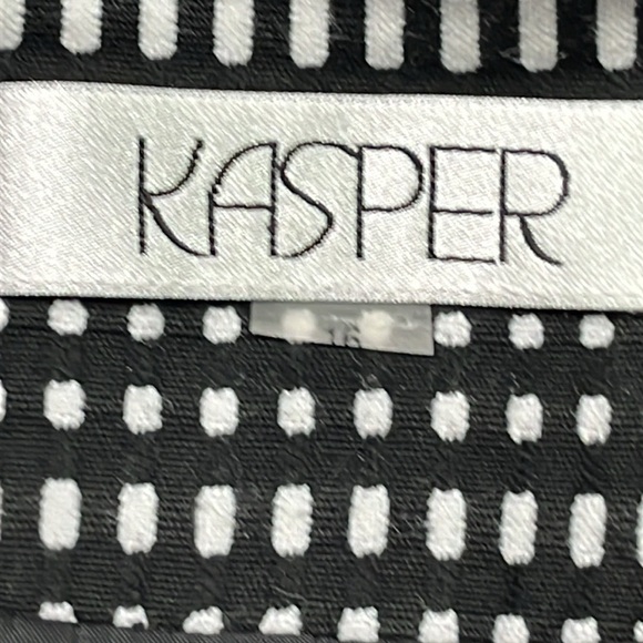 KASPER Geo Stripe Black/White Print 3/4 SLV Open Front Career Blazer Jacket 16 - Picture 3 of 16
